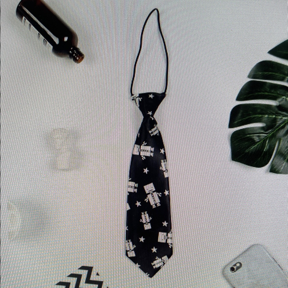 Stylish Black Robot Pattern Tie